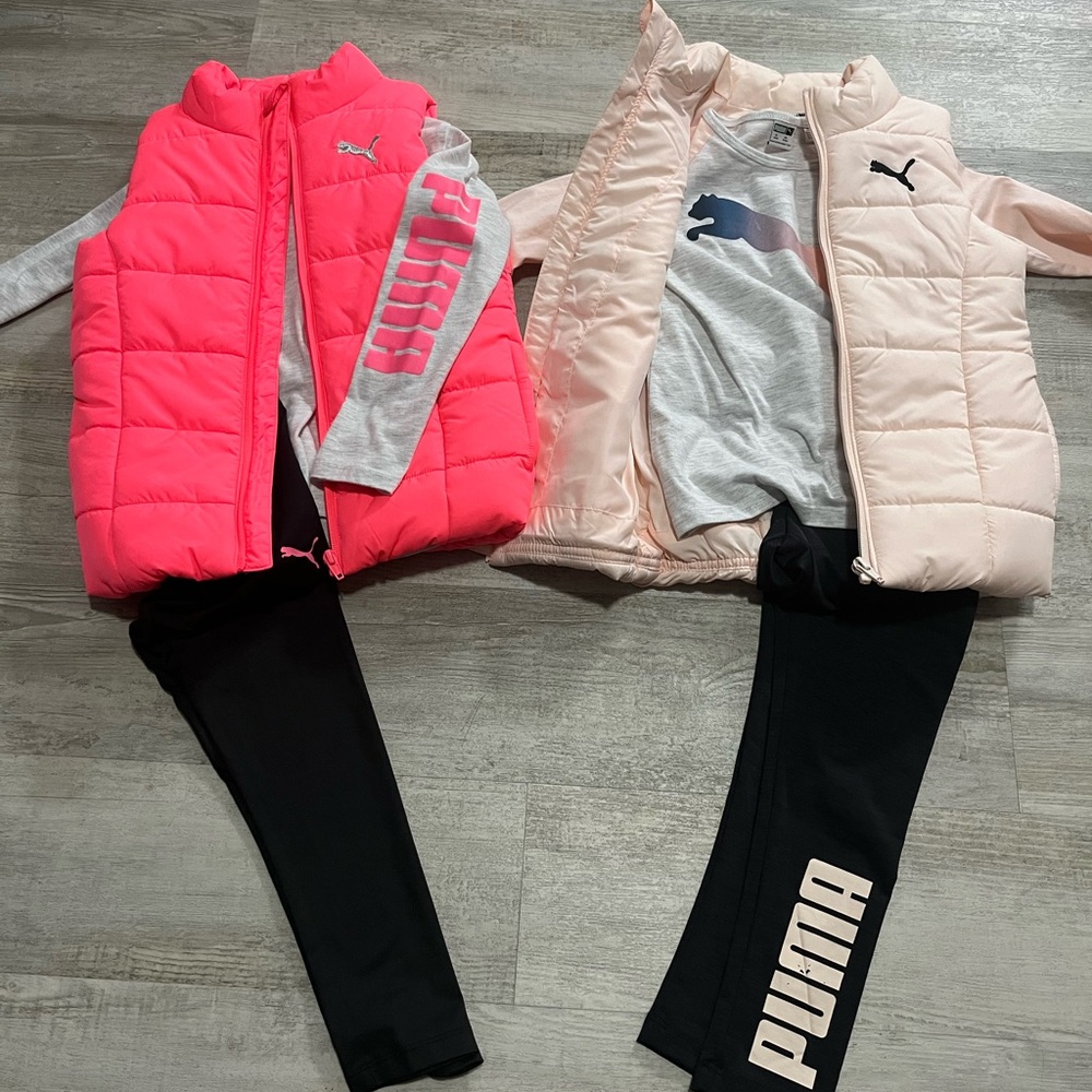 Puma Pink and Cream Puffer Vest Set Bundle